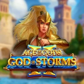 Age Of The Gods: God Of Storms 2 online game logo by Playtech on spillehallendk.com