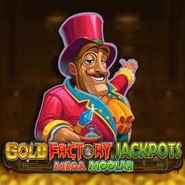 Gold Factory Jackpots Mega Moolah slot logo by Aurum Signature Studios at Spillehallen Casino