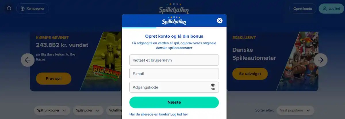 Opret ny konto på Spillehallen Casino